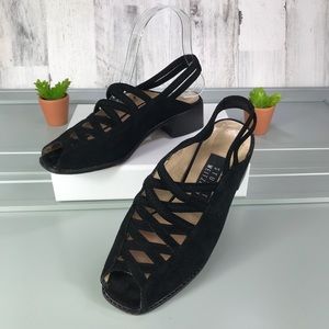 Stuart Weitzman Black Suede Heeled Sandals
